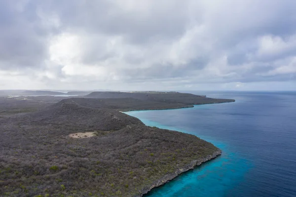 Luchtfoto Boven Het Landschap Van Curacao Caribisch Gebied Met Oceaan — Stockfoto