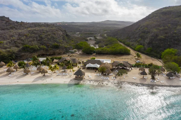 Widok Lotu Ptaka Nad Krajobrazem Curacao Karaibów Oceanem Wybrzeżem Plażą — Zdjęcie stockowe