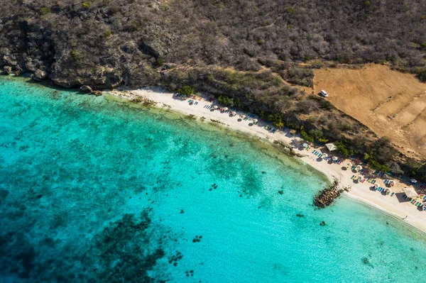 Vista Aérea Sobre Paisaje Curazao Caribe Con Océano Costa Playa — Foto de Stock