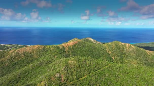 Curacao, Karayipler 'deki okyanus, sahil ve dağların üzerindeki hava manzarası. — Stok video