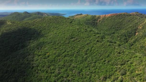 Aerial view above scenery of Curacao, Caribbean with ocean, coast, mountains — Stock Video