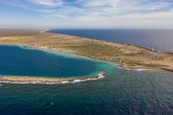 Vista Aérea Sobre Paisaje Curazao Caribe Con Océano Costa Playa — Foto de Stock