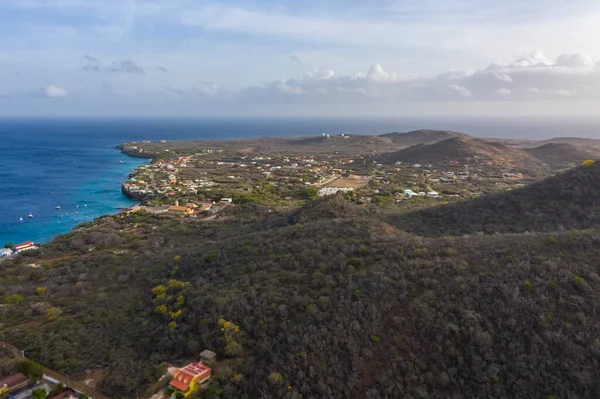 Okyanus Sahil Sahil Manzaralı Curacao Karayipler Üzerindeki Hava Manzarası — Stok fotoğraf