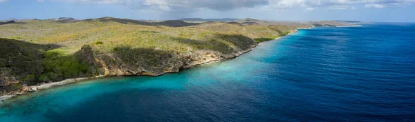 Letecký Pohled Nad Scenérií Curacaa Karibiku Oceánem Pobřežím Pláží — Stock fotografie