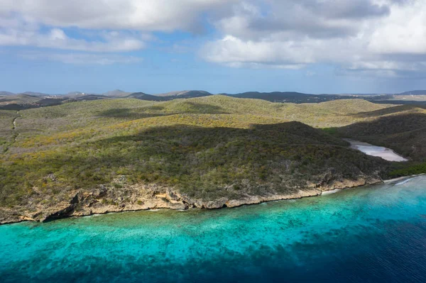 Vista Aérea Acima Cenário Curaçao Caribe Com Oceano Costa Praia — Fotografia de Stock