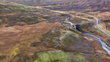 Gufufoss 'un havadan görünüşü Seydisfjordur fiyortu - İzlanda