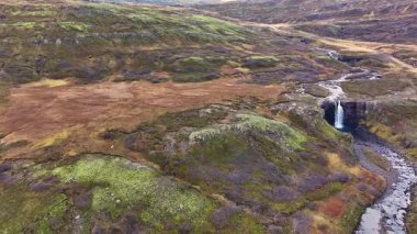 Gufufoss 'un havadan görünüşü Seydisfjordur fiyortu - İzlanda