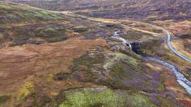 Gufufoss 'un havadan görünüşü Seydisfjordur fiyortu - İzlanda