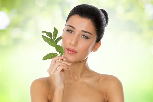 Meisje met holly in de natuur — Stockfoto