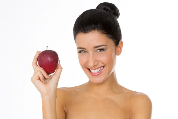 Donna sana con mela rossa — Foto Stock