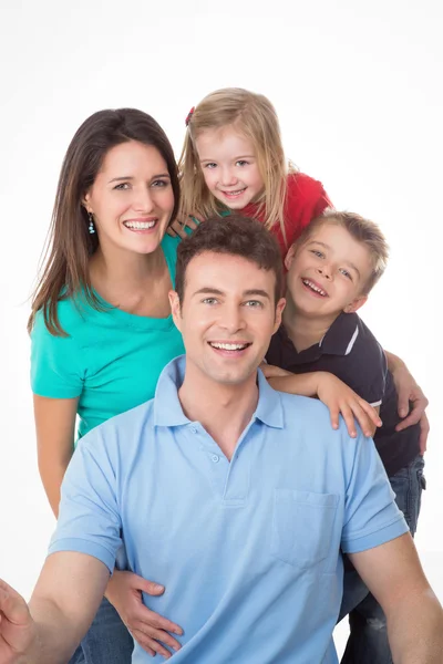 Família divertida no fundo branco — Fotografia de Stock