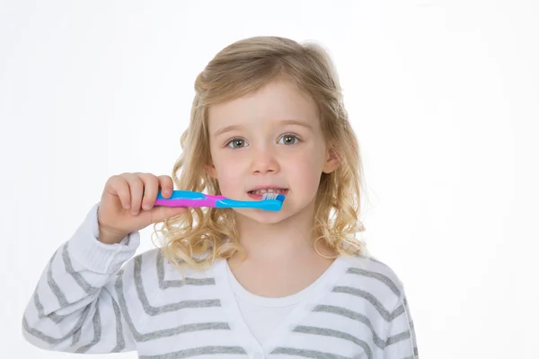 Closeup of blonde girl on white background — Stock Photo, Image