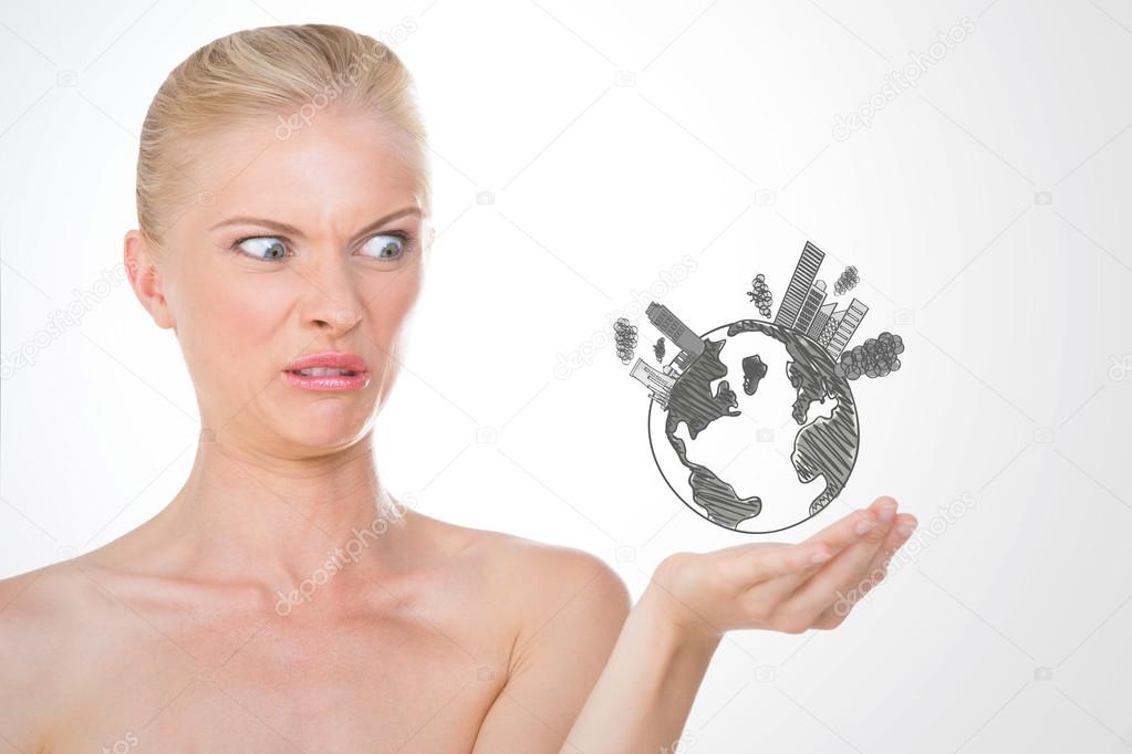 nordic girl disgusted by pollution on earth 