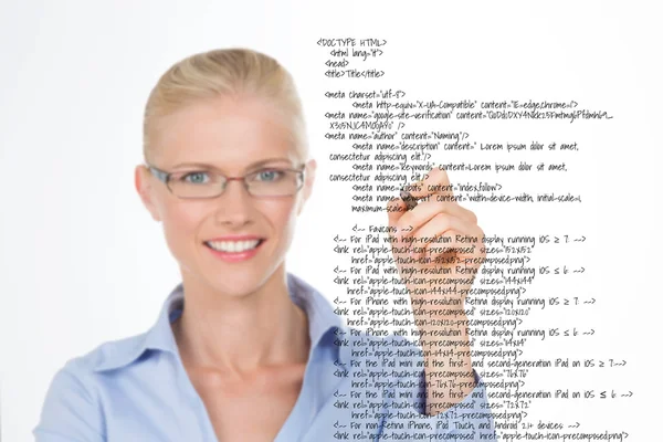 Blond woman correcting a script — Stock Photo, Image