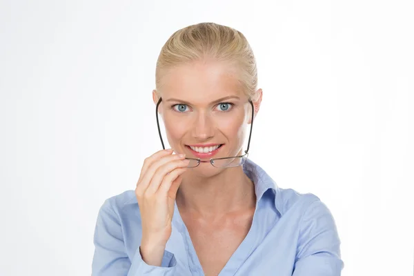 Nordic girl with glasses in her hand — Stock Photo, Image