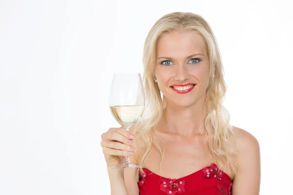 Glimlachend Noordse meisje houdt van een glas witte wijn — Stockfoto