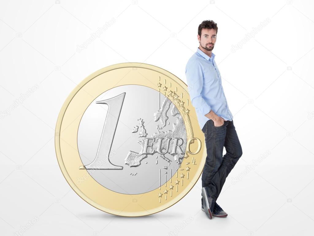 young man endorsed on a big one euro coin