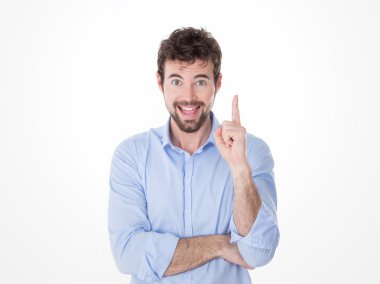 Excited guy pointing a great idea clipart