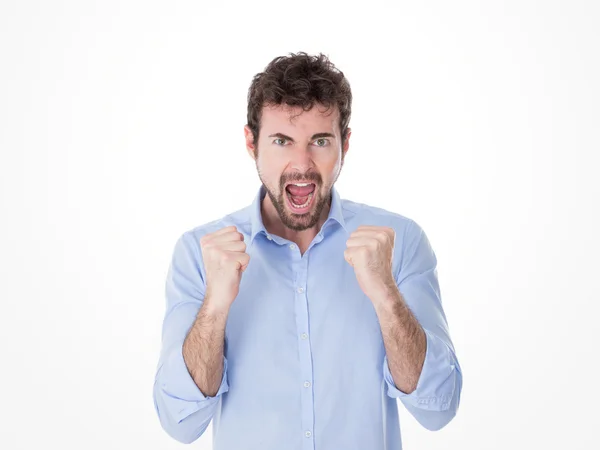 One guy showing his happyness with his fist up — Stock Photo, Image