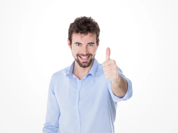 Hombre feliz con pulgar hacia arriba — Foto de Stock