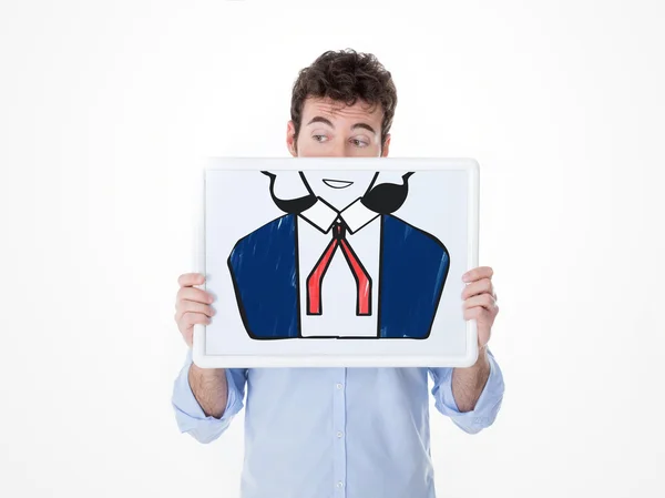 One man completes his face with a drawing — Stock Photo, Image