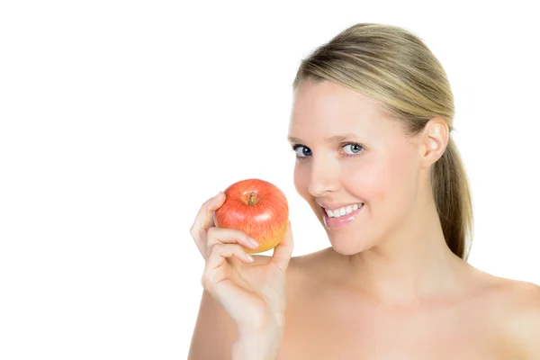 Ritratto di bella giovane donna bionda con viso pulito e appl — Foto Stock