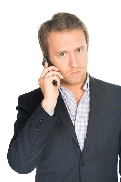 Handsome man in suit speaks on the mobile phone — Stock Photo, Image