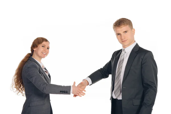 Two persons in suits given hands — Stock Photo, Image