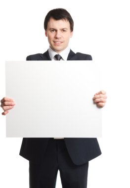 reklam panosu ile beyaz izole iş adamı