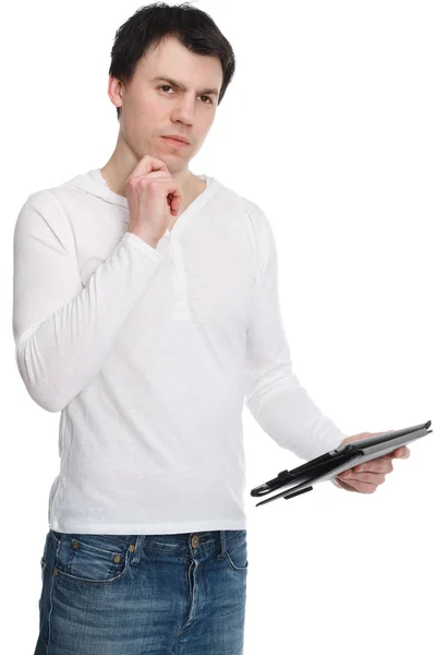 Handsome young man with tablet — Stock Photo, Image