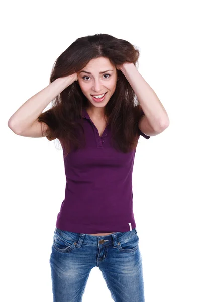 Beautiful girl smiles isolated — Stock Photo, Image