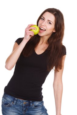 Yeşil elmalı güzel kız.