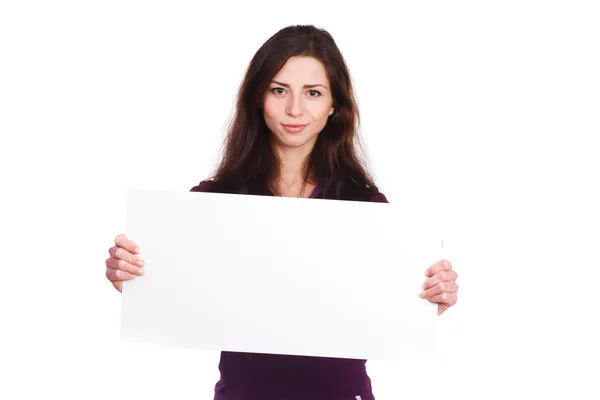 Attractive girl with blank ad — Stock Photo, Image