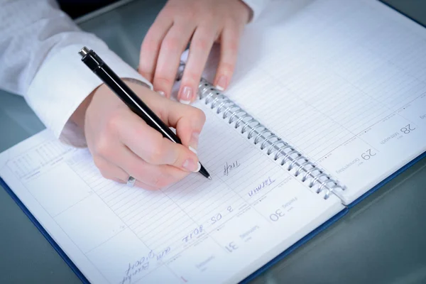 Woman hands writing plans at notebook Stock Image