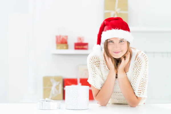 Beautiful woman in santa hat — Stock Photo, Image