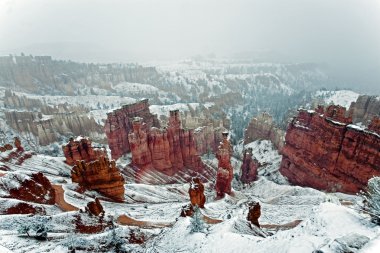 Bryce Canyon çok soğuk karlı bir günde