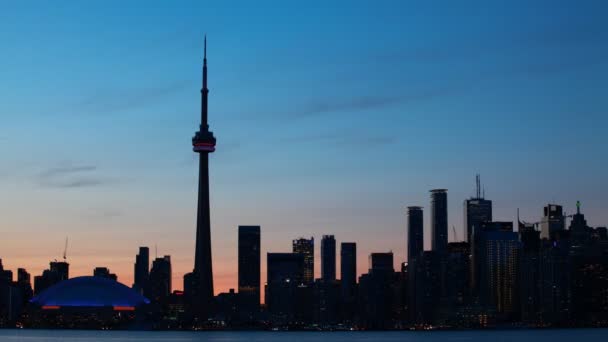 Zoom van Toronto city center timelapse dag naar nacht — Stockvideo