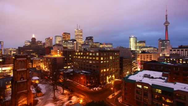 4 k Ultrahd Timelapse pohled na panorama Toronta jako noc padá — Stock video