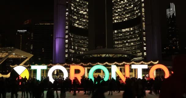 Kilátás Toronto Kanada Városháza Területén Éjszaka — Stock videók