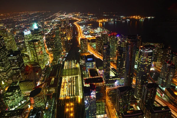 Eine Luftaufnahme Von Toronto Ontario Bei Nacht — Stockfoto