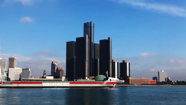 Ultrahd Zeitraffer Der Skyline Von Detroit Über Den Fluss — Stockvideo