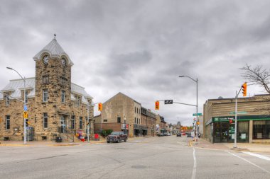 Fergus, Ontario, Kanada - 15 Ekim 2020: Fergus, Ontario, Kanada şehir merkezi manzarası