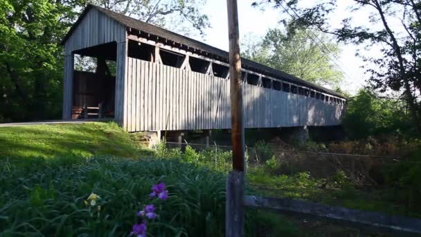 美国俄亥俄州帕克斯磨坊覆盖桥的场景 — 图库视频影像