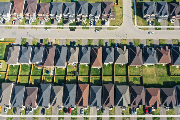 An aerial looking down on a new subdivision
