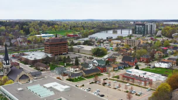 Cambridge Ontario Kanada Daki Şehir Merkezinin Havadan Görüntüsü — Stok video