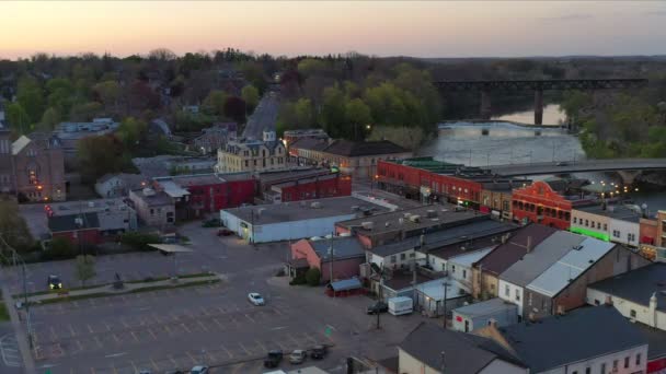 Aerial View Paris Ontario Canada Night — Stockvideo