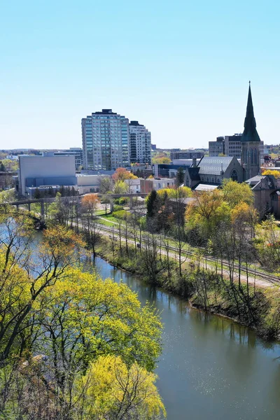 Een Antenne Verticaal Van Guelph Ontario Canada Centrum — Stockfoto