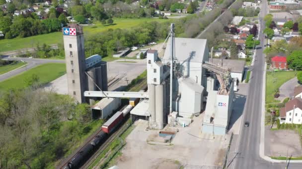 Woodstock Ontario Kanada Juni 2021 Antenne Eines Zuges Passiert Futtermittelbetrieb — Stockvideo