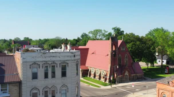 Simcoe Ontario Kanada Június 2021 Aerial Trinity Anglican Church Simcoe — Stock videók