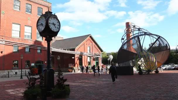 Shoppers massaal naar toronto historische distilleerderij district — Stockvideo